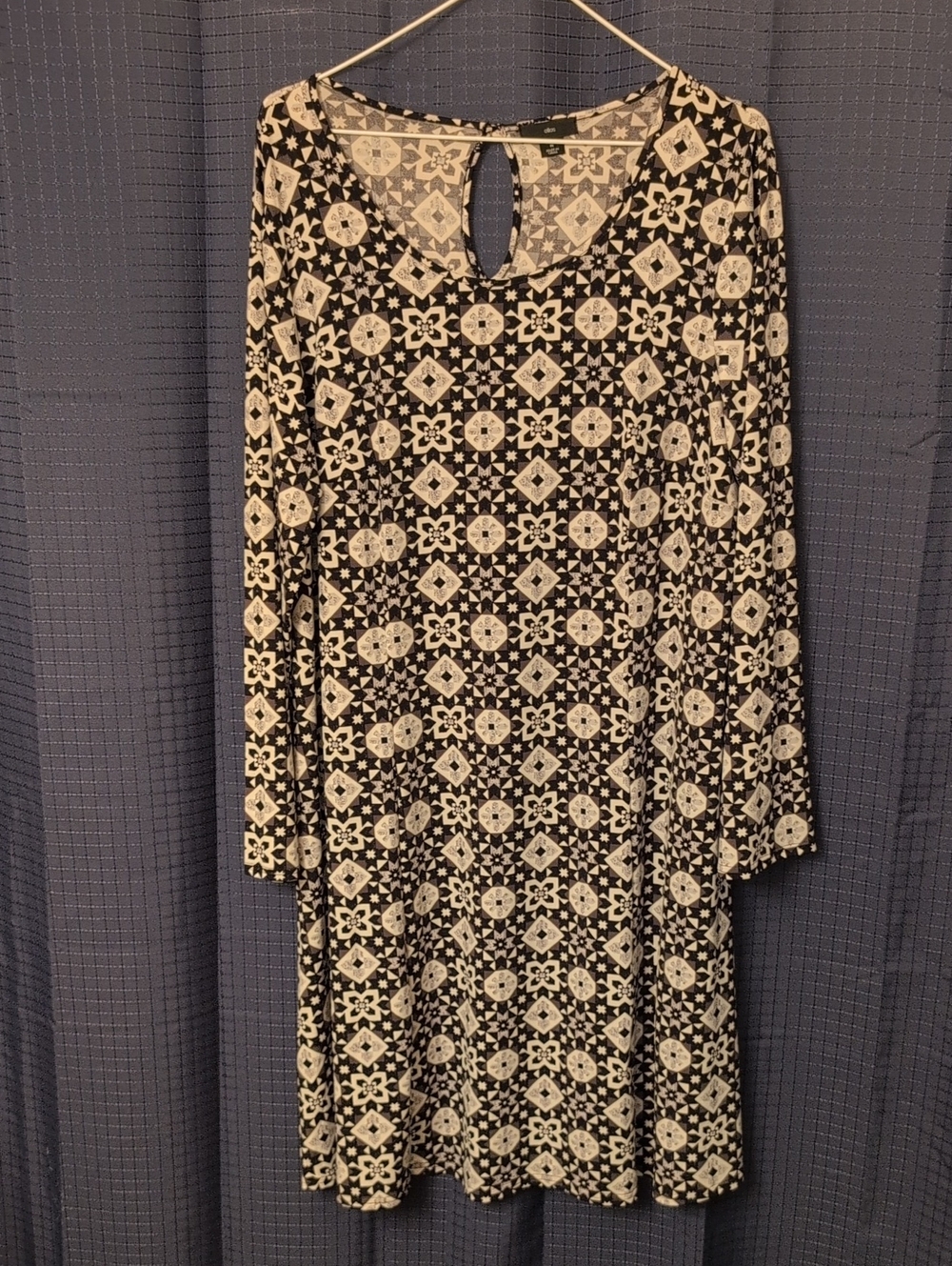 ellos Black and White Geometric-Print Long Sleeve Dress